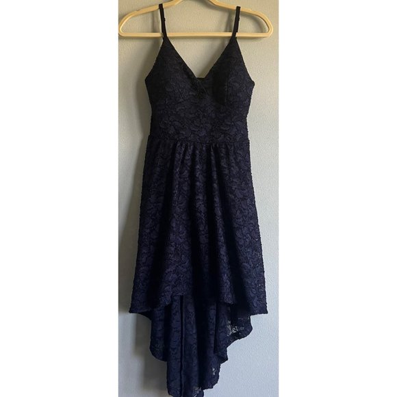Lily Rose Dresses & Skirts - Lily Rose Lace Overlay Navy Blue V-Neck Hi-Lo Dress Womens Size Medium